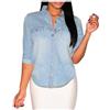 JokeLomple Camicia in Denim a Maniche Lunghe da Donna Lavato Stile Classico retrò