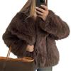 Valtorixia Cappotto da donna in finta pelliccia, a maniche lunghe, giacca soffice aperta sul davanti, peloso, invernale, caldo, a pelo lungo, cappotto corto, Caffè 1, XL