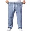 Generisch Jeans da uomo oversize, pantaloni in denim elasticizzati, vestibilità ampia, jeans da uomo vintage, vita elastica, taglio dritto, jeans slip-on, super flessibili, denim, pantaloni in cotone, comodi