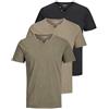 JACK & JONES JJESPLIT - Maglietta Basic da Uomo, con Scollo a V, a Maniche Corte, in Jersey di Cotone, Confezione da 3 Pezzi (Confezione B: Dusky Green, Crockery, Black), 3XL