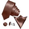 GASSANI Set di 3 cravatte, 29 colori satinati, 6 cm, stretto, cravatta, cravatta skinny, marrone cioccolato, marrone chiaro, marrone ocra., X-Small