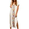 YOUKD Abito Estivo in Cotone Caftano Floreale Ricamato Vestaglia da Spiaggia Boho Allentata Bikini Coprire Il Vestito per Donne