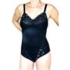 Leo Corsetteria Body modellante contenitivo con pizzo Tenuta medio/forte 715 tg.46/48 coppa D/E Nero con Pizzo Inserti Oro