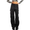 Toocool Jeans Donna Cargo Vita Alta Larghi Denim Casual Tasconi Ragazza F80 [Nero,