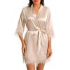 Lovasy Kimono in Raso da Donna Corta Sposa in Pizzo Accappatoi e Vestito Seta Vestaglia Sexy Leggero Scollo a V con Cintura Abito da Damigella d'Onore,A-Champagne,S