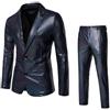 Generico Abito da Uomo 2 Pezzi Slim Fit Completo a Quadri Adatti per Discoteche Banchetti Matrimoni Ricevimenti di Lavoro e Feste Carnevale Completo a Due Pezzi con Paillettes a Righe