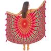 Mandala Life ART Paro/Sarong/Copricostume Boho Mandala con Nappe - Cotone Super Morbido e Leggero, Stampa Pavone Indiano Grande, Rosa Rubino Mandala