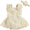 Carolilly Abbigliamento neonato bambina estate di 2 pezzi, pagliaccetto a maniche corte con gonna in pizzo floreale + fascia abbinata (0-24 mesi)
