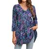 Enmain Maglietta a Maniche Lunghe 3/4 Tunica Donna Taglie Forti Maglia Paisley Scollo V Comfort Elegante Camicia Lunga Donna per Leggings Invernale Nero M