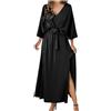 HAOLEI Vestito da Sera Lungo in Pizzo Plus Size, Scollo a V con Cintura, Manica Lunga Elegante Abito da Cerimonia e Cocktail Donna