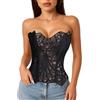 LEACOOLKEY Corpetto Corsetto in Pizzo Floreale Trasparente con Lacci per Donna Top,A-Nero,L