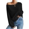 Onsoyours Maglioni da Donna A Maniche Lunghe con Scollo A Barca Leggero Maglione Lavorato A Maglia A Coste Camicie A Nero XL