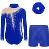 Freebily Body Ginnastica Danza Classica Bambina con Pantaloncini Sportivi Shorts Balletto Leotards Body da Pattinaggio Artistico Costume da Allenamento Yoga Dancewear A blu reale 13-14 anni