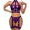 Aranmei Set di Lingerie Sexy da Donna, 4 Pezzi, con Scollo all'Americana, Reggiseno e Slip con Reggicalze, Viola M