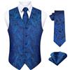 Enlision Gilet da Uomo Elegante Paisley Jacquard Gilet Blu da Abito Cravatta e Fazzoletto Set per Festa Sposa