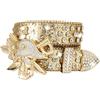 ZEPFJHE Elegante Strass Cranio Fibbia Cintura Per Le Donne Degli Uomini Fresco Punk Hiphop Cintura Per Jeans Pantaloni Fresco Rockers Partito Cintura Da Indossare Accessorio, Oro, M