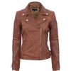 Infinity Leather Giacca da Motociclista in Pelle 100% Marrone con Bracora per Donna Coniac Abbronzatura XS