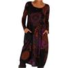 Kobilee Vestito Natale Donna Girocollo con Tasche in Stile Etnico Abito Lungo Manica Lunga Caldo Vestiti Donna a Trapezio al Ginocchio Vintage Cerimonia Autunno e Inverno Rosso S