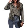 Panegy Blusa da Donna in Raso a Maniche Lunghe Camicetta Button Down Top da Lavoro Camicette in Tessuto Simili alla Seta per Ufficio, grigio., S