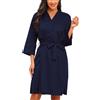 Lovasy Kimono Corto da Donna in Maglia Waffle Accappatoi e Vestaglie Morbido e Leggero Lunghezza al ginocchio Accappatoio con scollo a V e Cintura A Blu Marino XXL