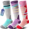 ANTSANG 3 Paia Calzini Sci Lana Merino Bambini Ragazzi Ragazze Termici Caldi Spessi Inverno Imbottiti per Snowboard Sci(Viola/Rosso/Grigio,29-34)