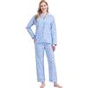 GLOBAL Pigiama Donna 100% Cotone Pigiami Due Pezzi da Donna Camicia da Notte Maniche Lunghe e Pantaloni Sleepwear con Bottoni per Tutte Le Stagioni Fiore Blu S