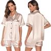 TeJoyce Pigiama Corto Estivo in Seta per Donna, Pigiami 2 Pezzi in Raso, Camicia a Maniche Corte con Bottoni e Pantaloncini, Abbigliamento Notte Elegante e Relax per Casa (Champagne, XXL)