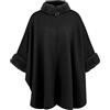 Uqezagpa Cappotto invernale da donna, con cappuccio, stile poncho, con bordo in pelliccia, aperto sul davanti, maglione oversize, scialle avvolgente, giacca da esterno alla moda, Nero , Taglia unica