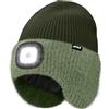 ATNKE LED Illuminato Berretto Cappello con Paraorecchie,USB Ricaricabile 4 LED Corsa Cappello Lampada Invernale Calda Pile Foderato Lavorato Beanie Regali per Uomo e Donna/Dark Army Green