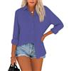 NONSAR Camicetta da donna, elegante, con colletto, in cotone, a maniche lunghe, da donna, casual, sciolta, Blu, XXL