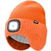 ATNKE LED Illuminato Berretto Cappello con Paraorecchie,USB Ricaricabile 4 LED Corsa Cappello Lampada Invernale Calda Pile Foderato Lavorato Beanie Regali per Uomo e Donna/Orange