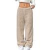 Fulidngzg Pantaloni Pigiama Donna in Maglia Pile Morbidi Vita Alta Pantaloni Termici Palazzo Larghi Eleganti Pantalone Comodo Caldo Invernali Leggeri per Casa Lavoro Sportiva,Beige,M