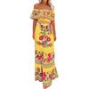 Generisch Abito messicano da donna estivo boho floreale drappeggiato abito senza spalle scoperte tradizionali Fiesta A Linee maxi abito bohemian lungo maxi abito casual matrimonio spiaggia abito da festa con