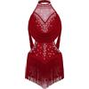 Mufeng Abito Ballo Latino Americano Bambina con Nappa Paillettes Body Danza Classica + Guanti Vestito da Pattinaggio Artistico Costume di Danza Competizione Borgogna 15-16 anni