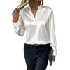 LCDIUDIU Camicia da Donna in Raso di Seta, Camicetta A Maniche Lunghe, Bianca, Scollo A V, Collo alla Coreana, Pullover, vestibilità Slim, Tunica in Raso, Elegante, Formale, Casual, in Seta, per Uf