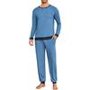 Leversic Pigiama Uomo Invernale Cotone Pigiami Due Pezzi con Scollo Rotondo, Maniche Lunghe, Top e Pantaloni con Tasches Morbido e Confortevole Blu+Blu Scuro 3XL
