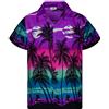 King Kameha JK-Funky Camicia-Hawaiana Uomo Manica-Corta Elegante Palme Tropicali Oceano Unisex
