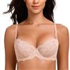 MELENECA Reggiseno a Balconcino da Donna Pizzo Sexy Push Up Taglie Forti Trasparente con Ferretto Non Imbottito Beige 2A