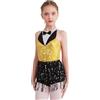 YiZYiF Vestito da Ballo Ragazza Paillettes Nappa Danza Costume Latino Salsa Rumba Abiti Senza Maniche Giallo 7-8 Anni