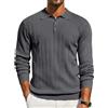 COOFANDY Maglione da Uomo con Colletto Polo Intrecciato a Righe Verticali Maniche Lunghe Pullover Casual Invernale Basic Grigio M