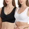 Generico Reggiseno Donna Senza Ferretto con Imbottitura Removibile, Push-Up Naturale, Pizzo Elegante, Chiusura Frontale, Confezione da 2 Pezzi (IT, Testo, 3XL, 3XL, Regular, Regular, Bianco/Nero)
