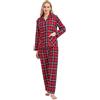 GLOBAL Pigiama Donna Flanella Maniche Lunghe | Due Pezzi | Camicie da Notte | Pjs Confortevole | Sleepwear Caldo Morbido Rosso/Blu/Bianco, Griglia XL