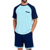 Generico Pigiama Completo Uomo Estivo Colori a Blocchi - Abbigliamento Uomo Estivo Magliette Manica Corta Scollo Rotondo E Pantaloncini, Pigiama Completo Morbido Casual Basic Azzurro 3XL
