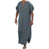 YOSUWOAI Lino Caftano Uomo Lungo Thobe Manica Corta Robe Lato Split Robes con Borse Abiti Musulmani Ramadan Abbigliamento Preghiera Abbigliamento Arabo Medio Oriente Tunica