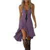 YOSUWOAI Abito medievale da donna, corto, abito da spiaggia, vintage, stile rustico, estivo, lunghezza al ginocchio, abito midi bohémien, con lacci, abito sexy a vita alta, O viola, L