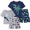 Smazero Pigiama estivo a maniche corte per bambini con dinosauro, per bambini da 2 a 7 anni, 4 pezzi, Blu scuro+grigio, 4-5 Years