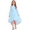 MSemis Vestito Lungo da Compleanno Bambina Abito da Cerimonia Sposa Nozze Matrimonio Damigella d'Onore Elegante Vestito da Principessa Senza Maniche Fiore Ricamo Tulle Azzurro 7-8 Anni