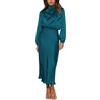 Generic Lime Prom Abiti per Adolescenti Donne Tinta Unita Collo Alto Raso Maniche Lunghe Elegante Slim Fit Vestito con Giacca