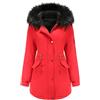 Tuopuda Giacca Donna con Cappuccio Cappotto Lungo Caldo Invernale Parka Trapuntato con Pelliccia Giubbotto Slim Fit Felpe con Zip Casual Manica Lunga, Rosso, S