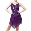 POIUIYQA Vestito Donna Frange Spallini Abito Elegante Corto Paillettes Charleston Costume Da Ballo Danza Moderna per Feste Serali Cocktail Carnevale Eventi Speciali